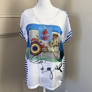 Desigual Women’s US XL Nautical Stripe Graphic T Shirt Abstract Art